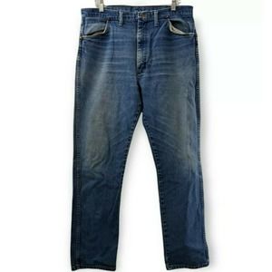 Wrangler Men's Denim Blue Jeans 36x32 Made in USA Distressed Worn Workwear 31MWZ